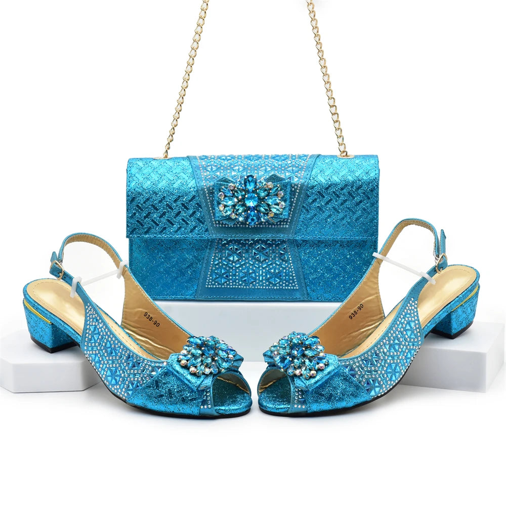 Orange Shoe and Bag Set Luxury Designer Shoes Women Matching Wedding Shoes and Bags Decorated with Rhinestone