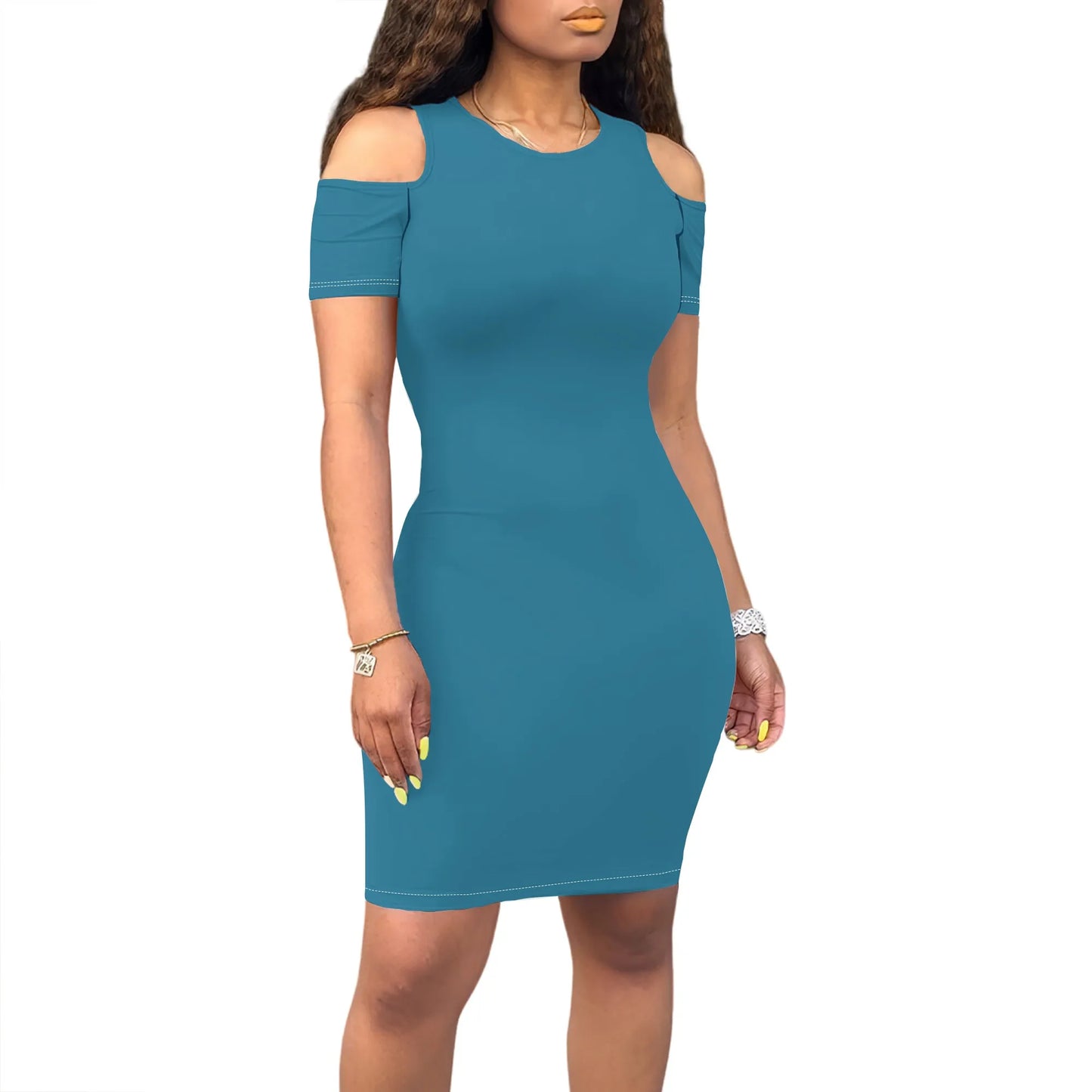 Summer Off Shoulder Dresses for Women Summer Crewneck Short Sleeve Casual Knee Length T Shirt Going Out Dresses