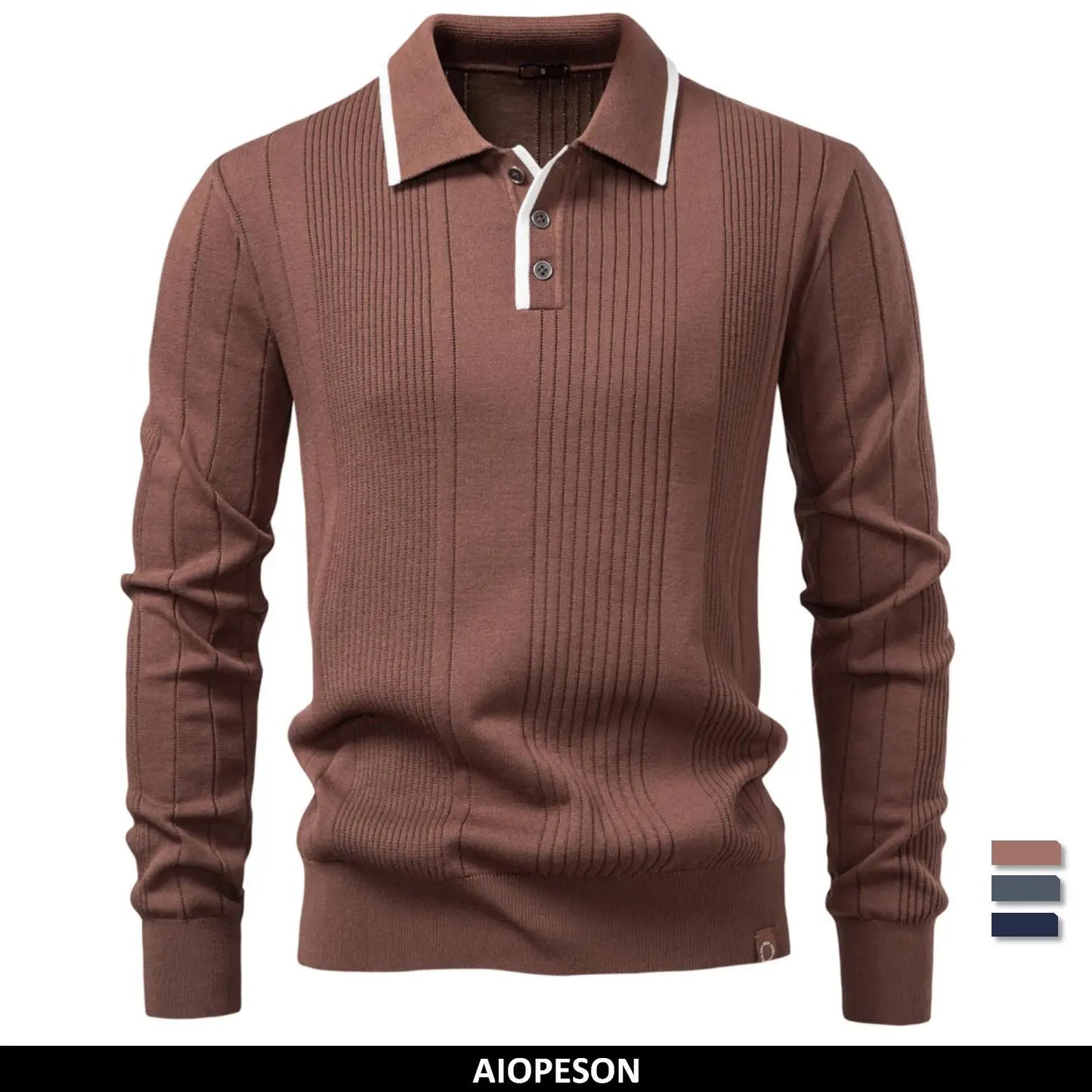 2025 Men's Button Down Polo Shirt Solid Colour Stripe Long Sleeve Autumn Winter Luxury Warm Touch Business Casual Polo Men's Shirts