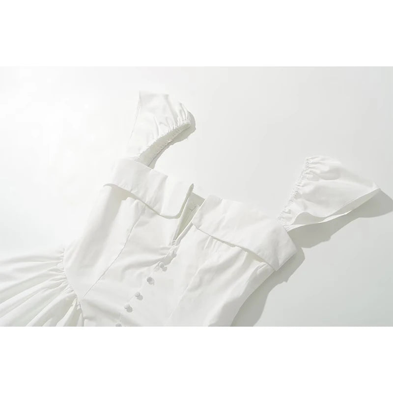 Summer Women Sexy Fit And Flare White Mini Dresses Short Sleeve Low Waist Elegant Party Dress Ladies Bridesmaids Robe