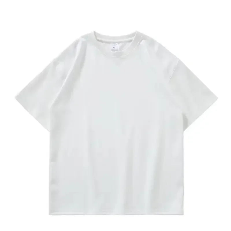 Black White GSM 500g Heavy-Duty Pure Cotton T-shirt Thickened Threaded Round Neck Short Sleeves Three Needle Half Sleeve Tees