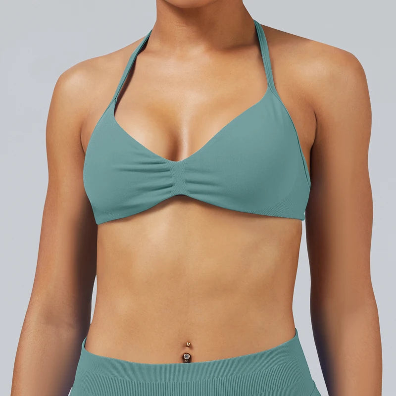 Seamless High Support Impact Yoga Bra Women Strappy Sport Bra Thin Strap Halter Workout Tank Fitness Top Gym Wear