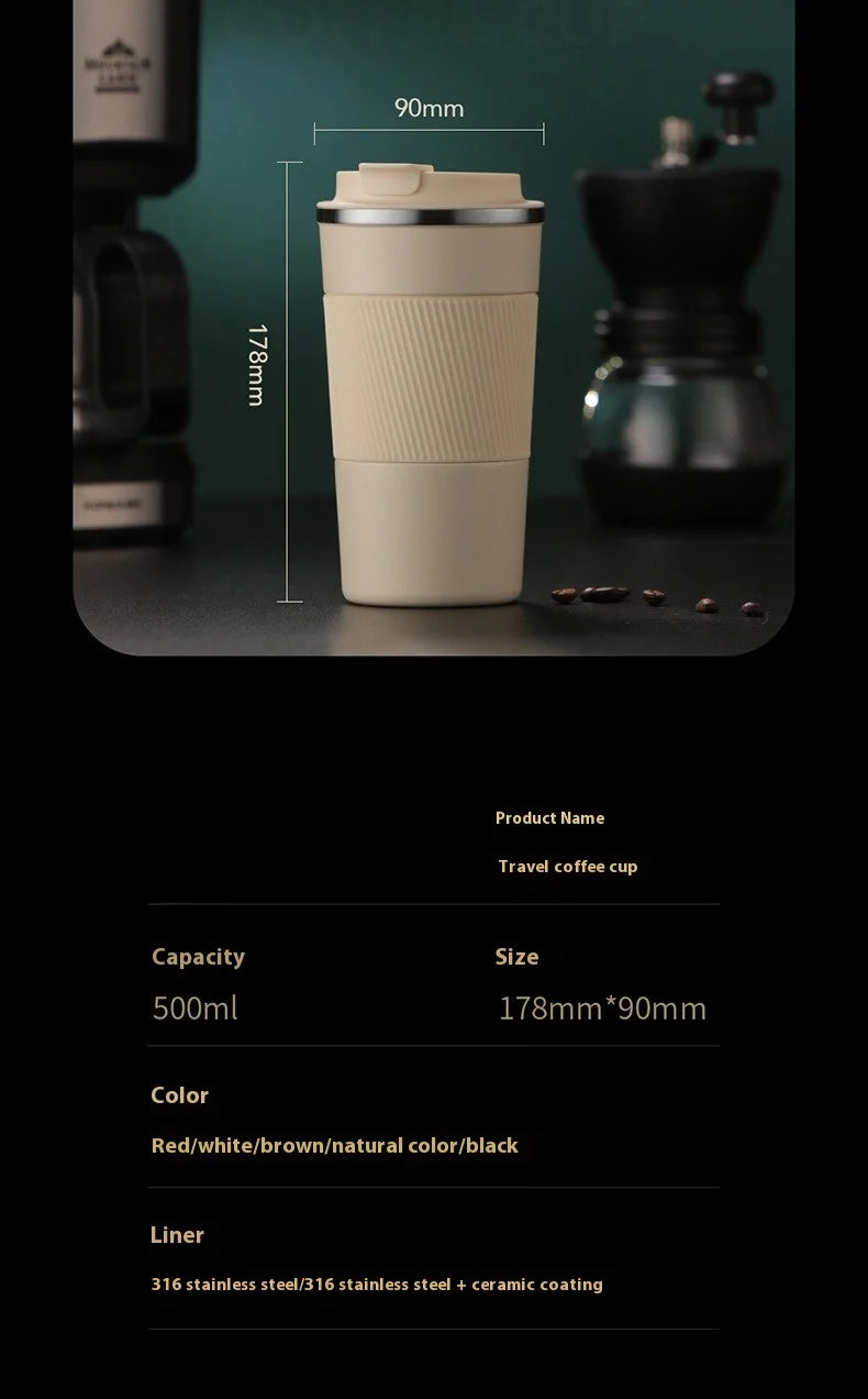 316 Stainless Steel Ceramic Insulated Travel Mug with Handle – Leakproof, Heat-Resistant, Car Cup Holder Friendly – Premium