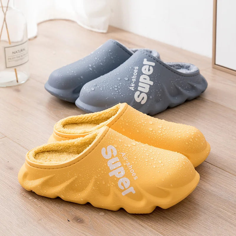 Unisex Winter Plush Sport Slippers Outdoor Waterproof Home Warm Fuzzy Slippers Suitable As Garden Shoes For Men & Women