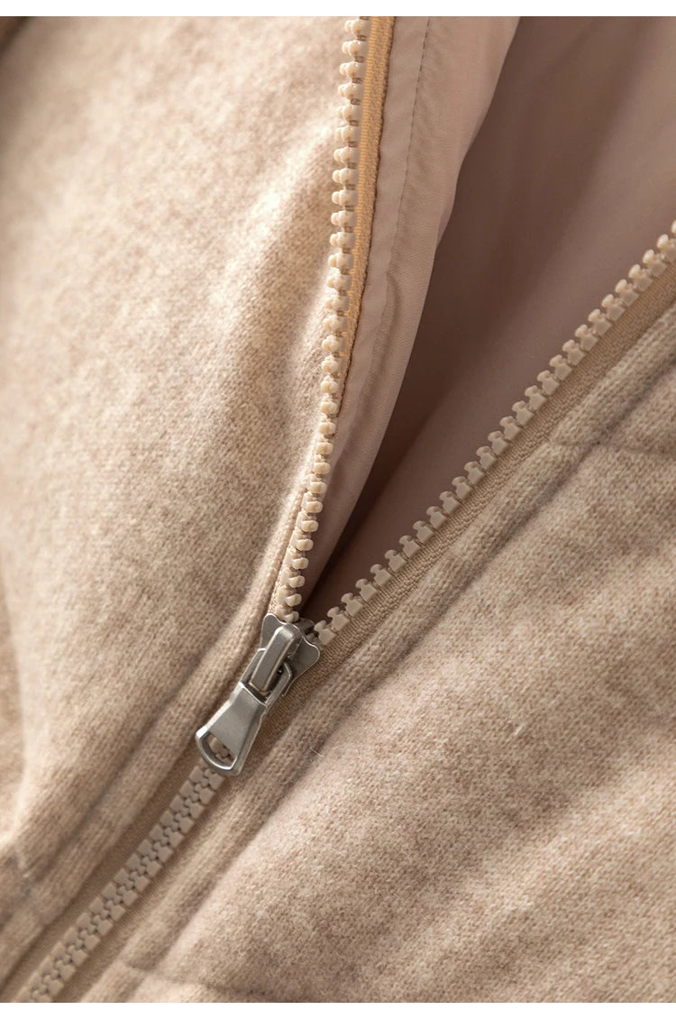 Women's Luxury Hooded Threaded Sleeve Down Coat, Warm Jacket For Ladies
