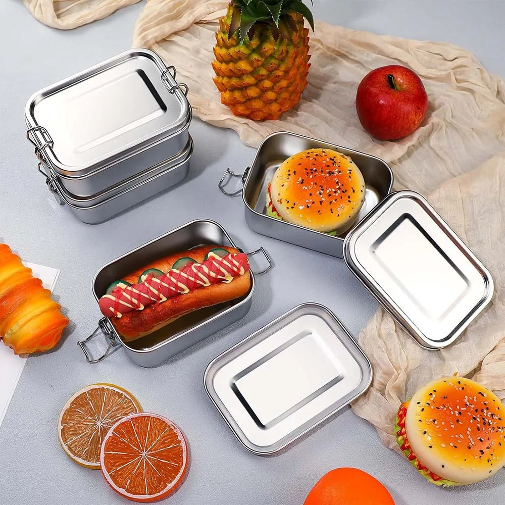 4 stuks roestvrijstalen bentobox, metalen lunchbox, voedselcontainers met afsluitbare clips, lunchboxen en snackboxen voor werk en school