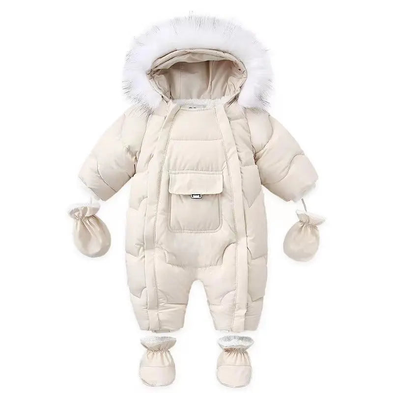 Winter Baby Rompers Fur Lining Boys Jumpsuits Warm Fleece Padded Toddler Snowsuit Infant Outfit