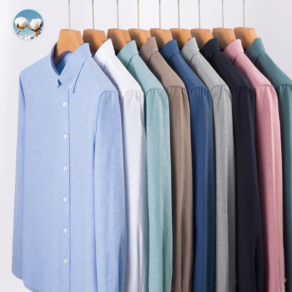 Men's Slim-Fit Oxford Cotton Shirt, Long Sleeves, Casual Breathable Fabric, Exquisite Craftsmanship, Brand with OEM Processing
