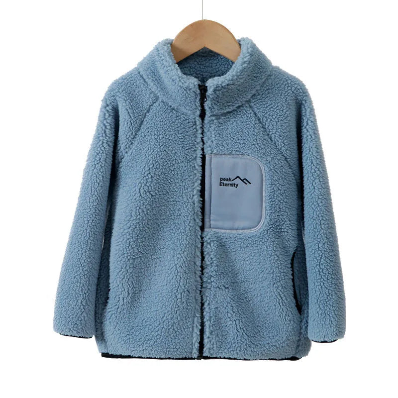 Children's Winter Warm Thicken Jacket Patch Letter Fleece Padded Coat Korean Loose Kid's Outwear 4-12T