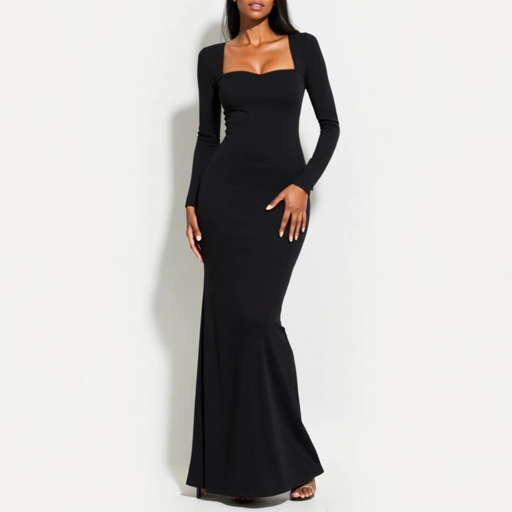 Damesjurken Winter Eenvoudig Elegant Effen Lange Mouw Sweetheart Hals Lange Wikkel Feestjurken