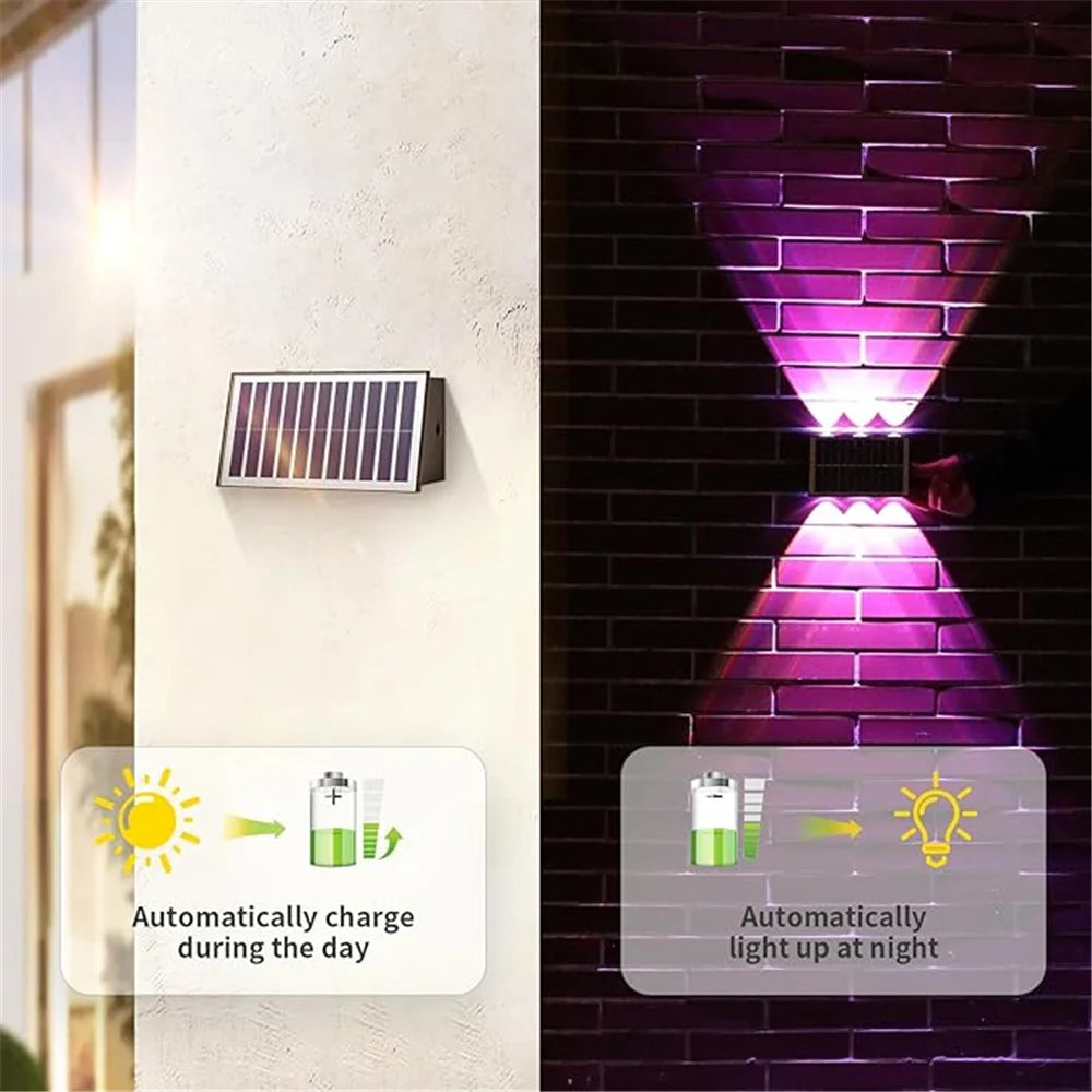 4/6/8 LED Solar Hekverlichting RGB Wandlamp Buiten Moderne Op en Neer Verlichting Waterdichte Tuin Garage Veranda 2 Modus Tuinverlichting