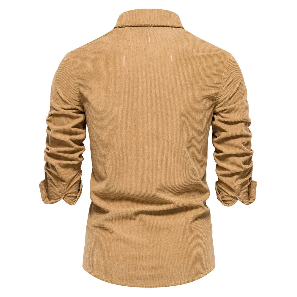 Thicken Autumn Men Shirt Solid Colour Business Casual Corduroy Shirt With Pocket for Men