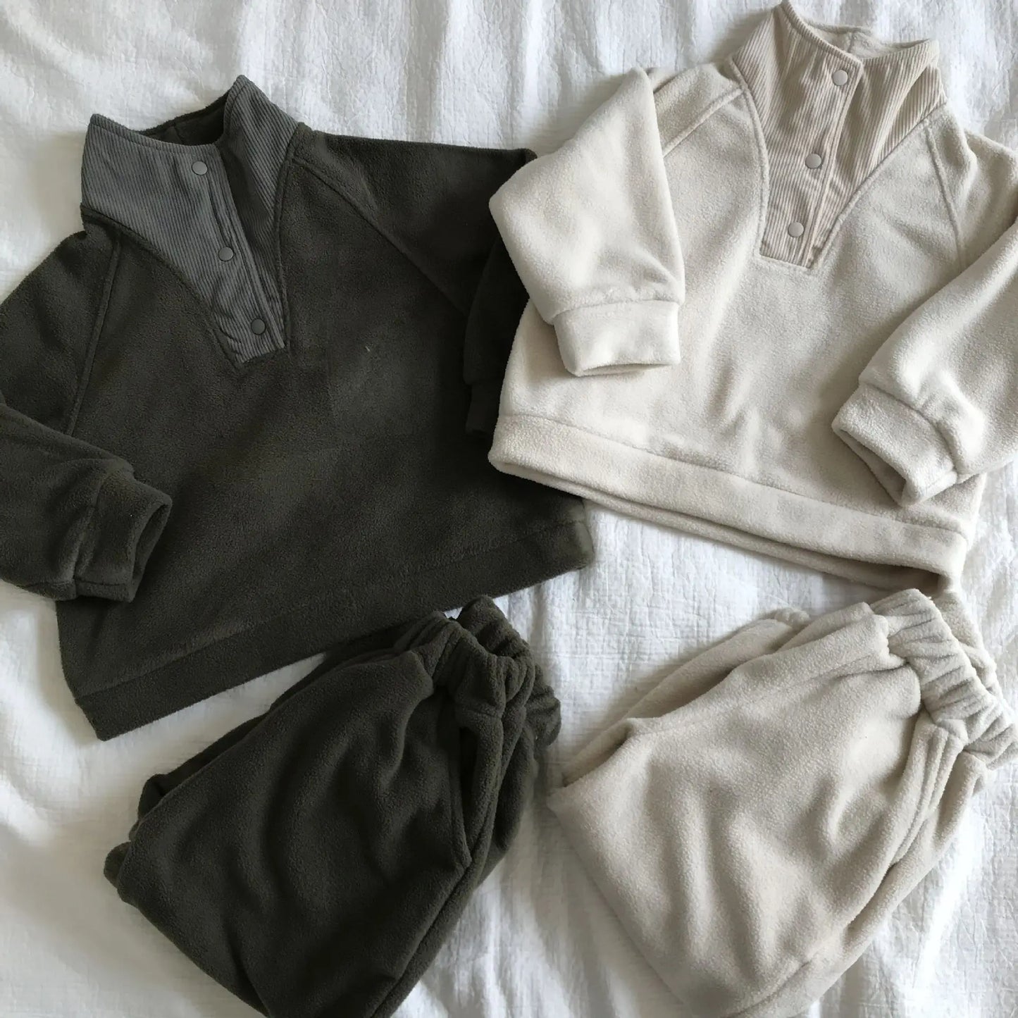 Unisex 2Pcs Autumn Winter Warm Clothing Set Fleece Hoodie and Pants Suit Turtleneck Double Fleece Kids Tracksuit