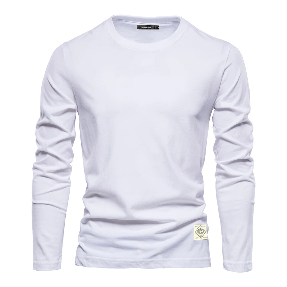100% katoenen T-shirt met lange mouwen voor heren, effen, lente-informeel, heren-T-shirts, hoge kwaliteit herentops, klassieke kleding, heren-T-shirts