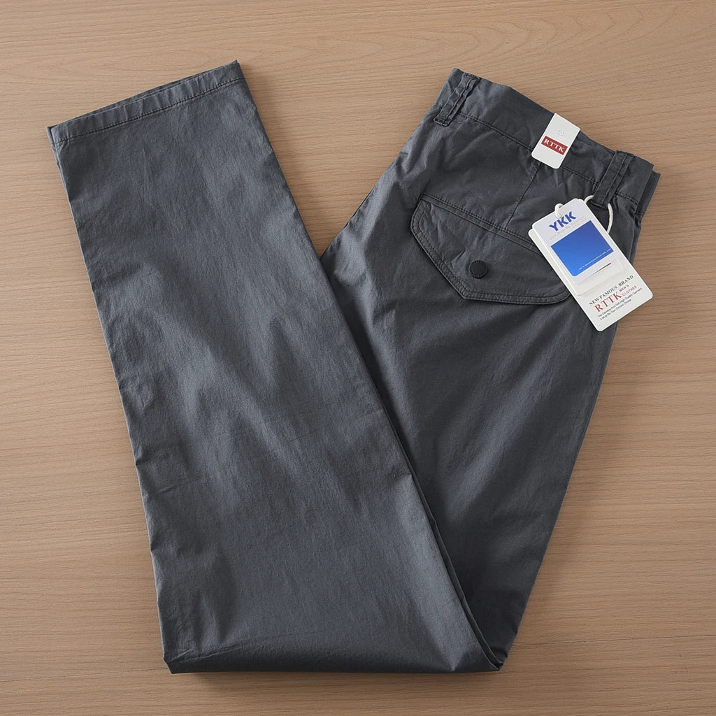 2025 Summer New American Retro Thin Quick-drying Elastic Commute Pants Men's Simple 97% Cotton Washed Casual Straight Trousers
