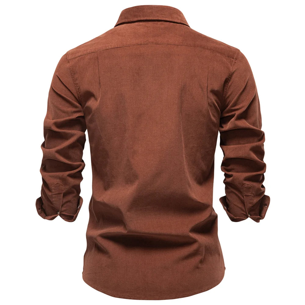 2025 Men's Corduroy 100% Cotton Solid Colour Autumn Winter Thickened Business Casual Long Sleeve Classic Male Shirt