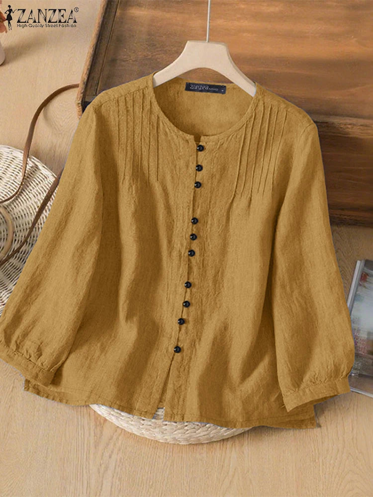 2025 Autumn Office Shirts Women Long Sleeve Buttons Blouses Casual O Neck Solid Loose Tops Female Work OL Blouses Chemise