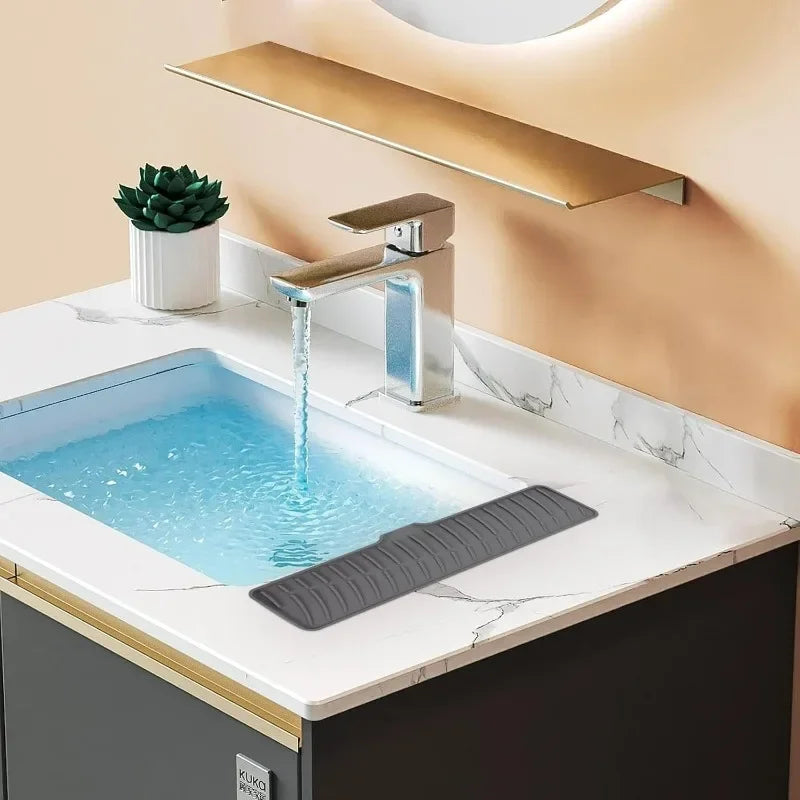 Kitchen Sink Mat Water-resistant Silicone Pad Around Tap Draining Pads Behind Faucet with Lip Drip Catcher Sink Protector Mats