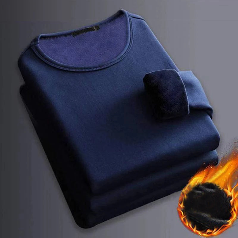 1 STUKS Heren Winter Thermisch Ondergoed met Lange Mouwen Plus Fluwelen Gewatteerd T-shirt Slanke Effen Kleur O-hals Onderkant Shirt