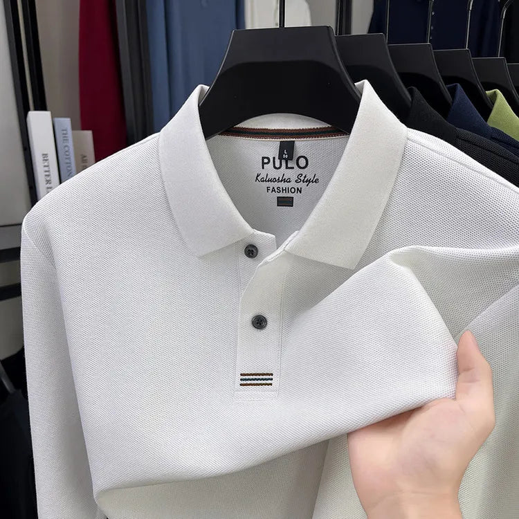 Men's Autumn 100% Breathable Cotton, Long-Sleeve Polo Shirt - Classic Cotton Collared T-Shirt With Business Casual Design