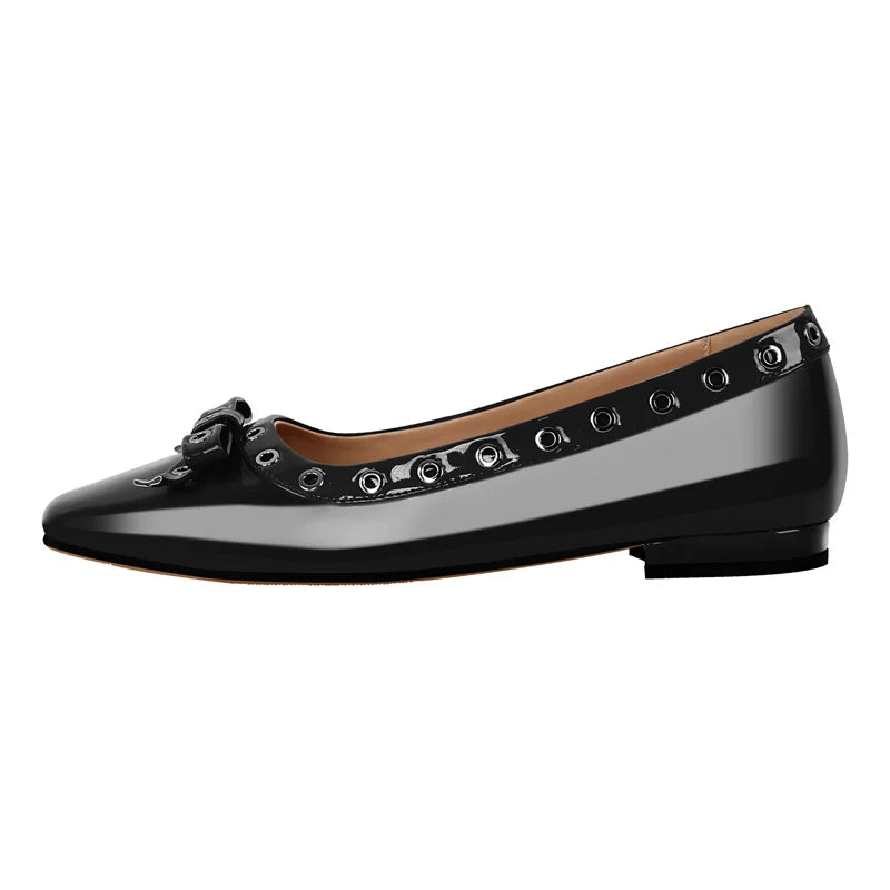 Women Flats Square Toe Butterfly-knot Patent Leather Strap Retro Elegant Big Size Slip On Daily Flats