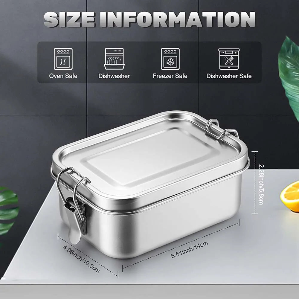 4 stuks roestvrijstalen bentobox, metalen lunchbox, voedselcontainers met afsluitbare clips, lunchboxen en snackboxen voor werk en school