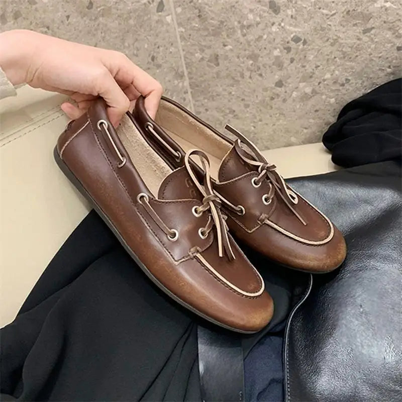 Women Flats Round Toe Butterfly-knot Strap Retro Elegant Slip On Daily Comfort Casual Loafers Flats