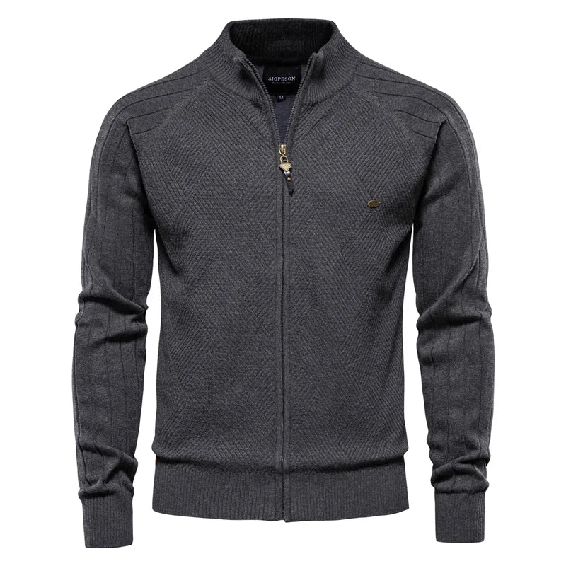 Men's Argyle Solid Colour Cardigan Casual Quality Zipper Cotton Winter Sweaters Basic Cardigans for Men