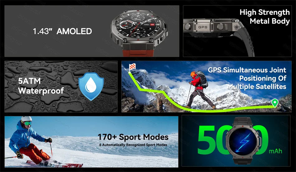 2025 New Outdoor Military Smart Watch Men GPS Track Waterproof Swim Health Monitor Compass GPS Sport Fitness Smart Watch Bracelet