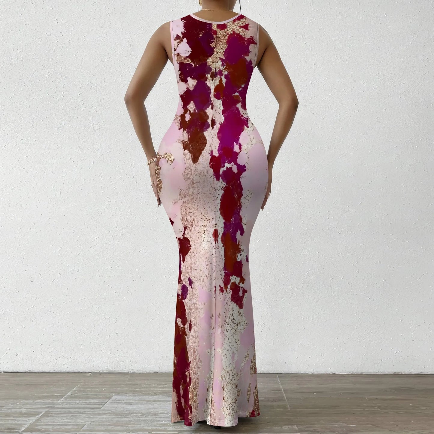Women's V-Neck Sleeveless Maxi Dress Abstract Artistic Print Elegant Summer Party Dress