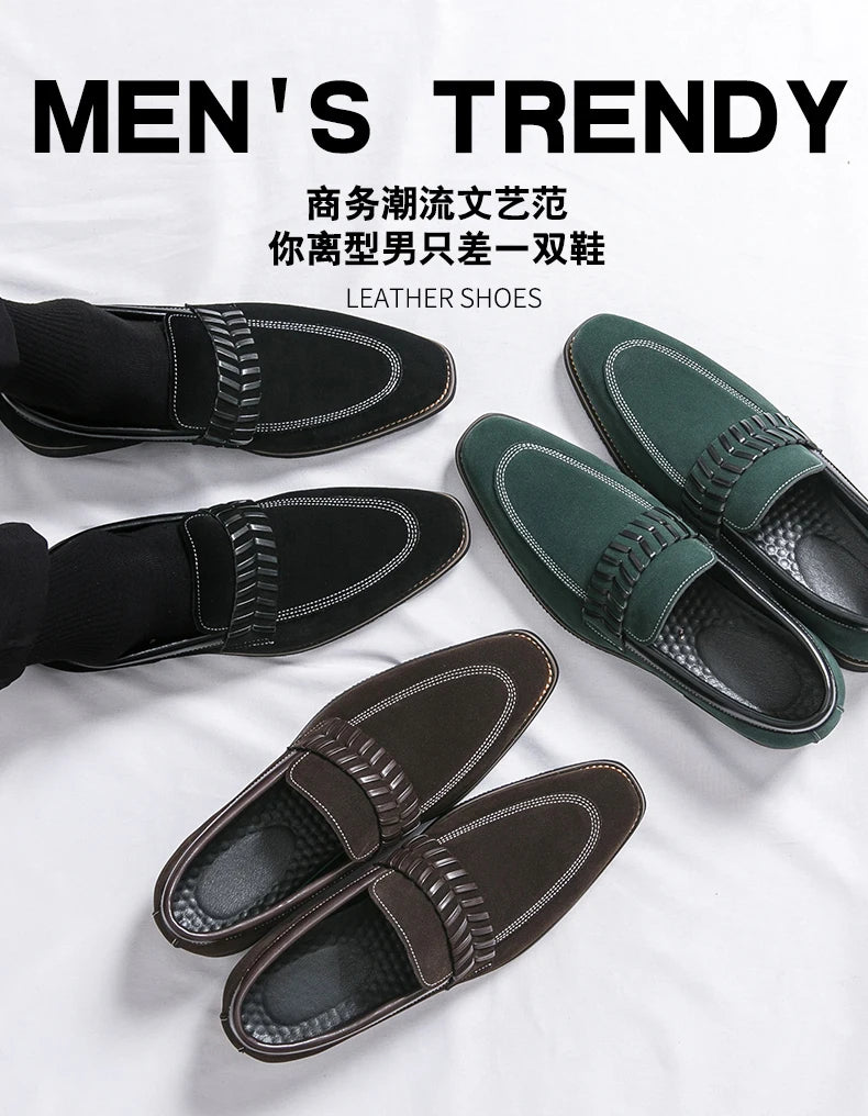 Formal Dress Oxford Shoes Men Green Suede Leather Male Business Formal Suit Shoes Over Size 38-48 Adult Leisure Walking Shoes