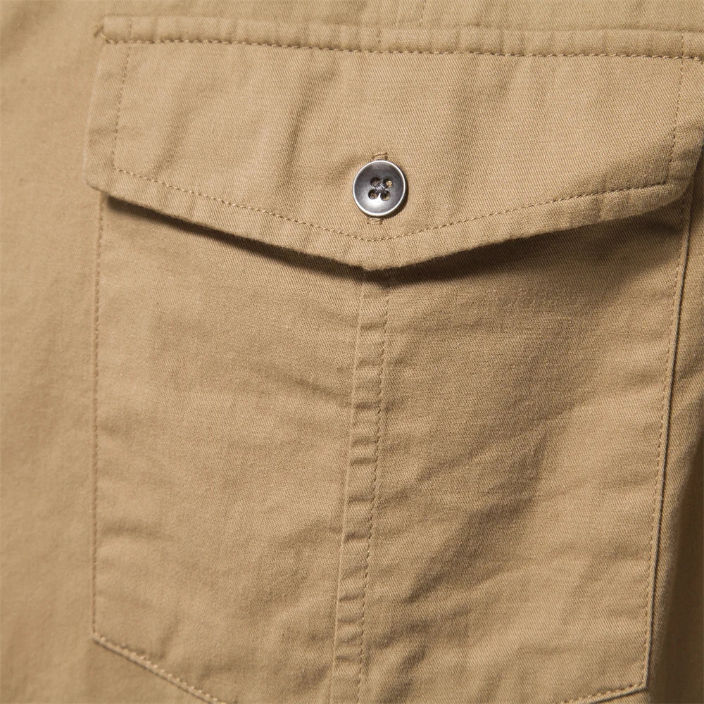Men's Autumn Military Style 100% Cotton Pocket Shirt Solid Colour Slim Casual Long Sleeve Male Shirt For Men