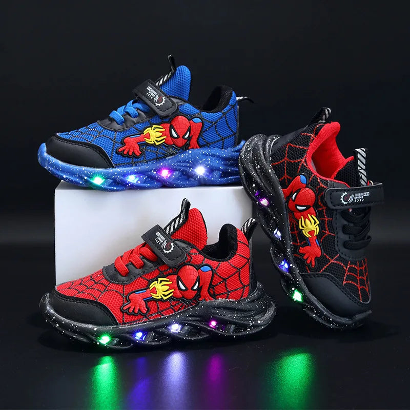 Disney LED Casual Sneakers - Fashion Red Black Spring Boy Mesh Outdoor Light-Up Shoes | Non-Slip Children Footwear, Sizes 21-30