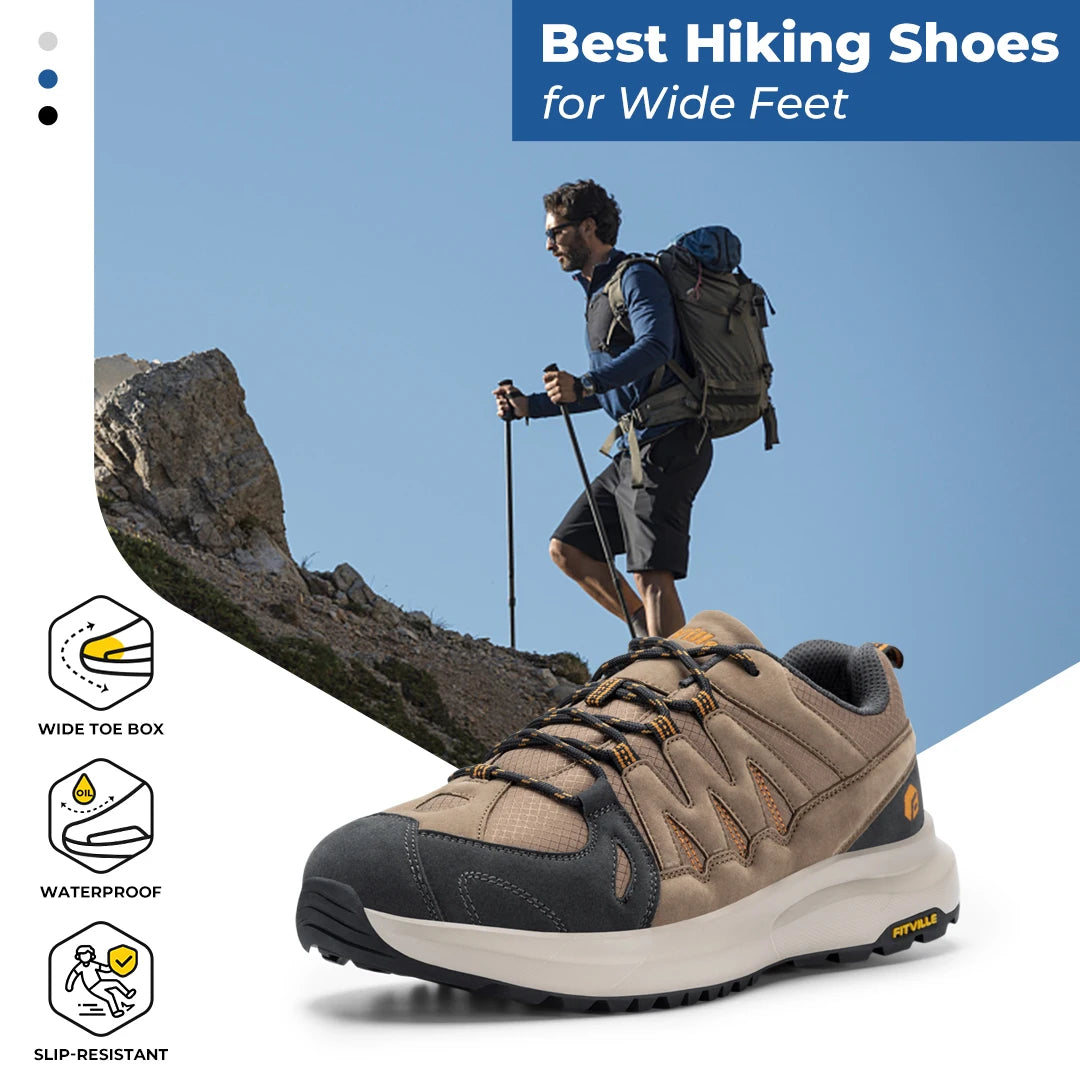 Men's Shoes Wide Hiking Waterproof Outdoor Work Go Walking Sneakers With Arch Support for Heel Pain Relief