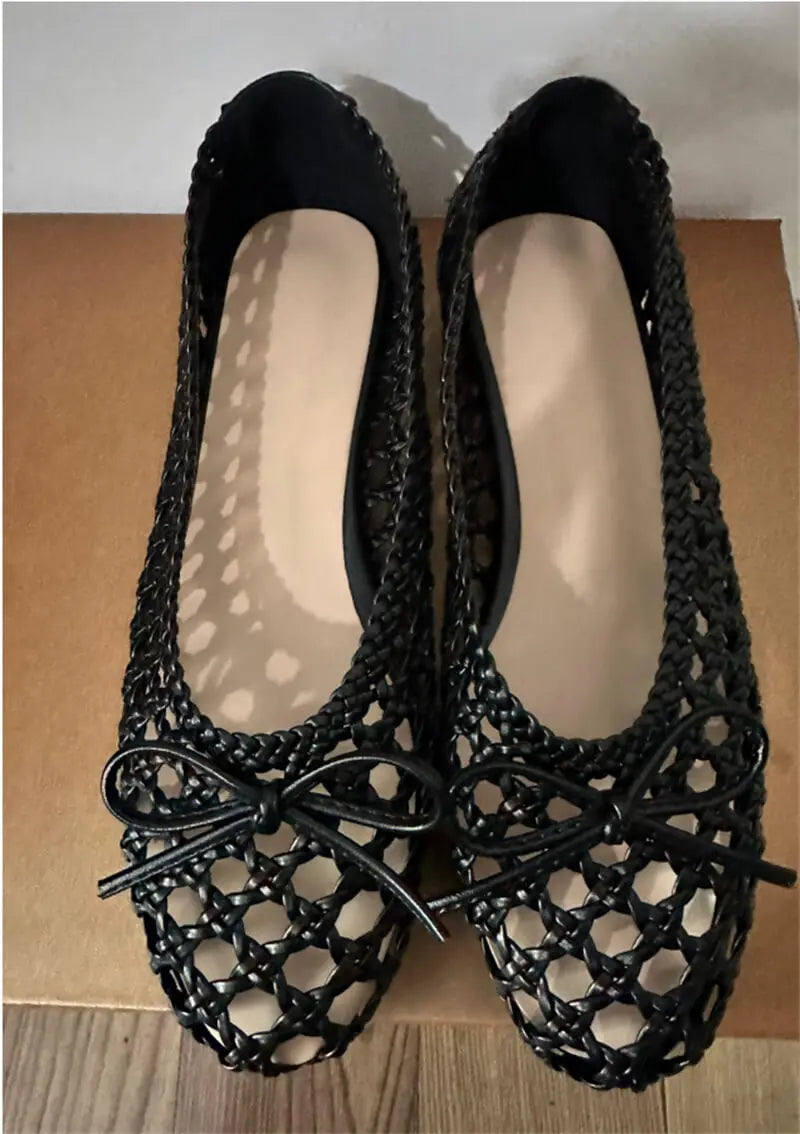 Women Round Toe Black Mesh Ballet flats