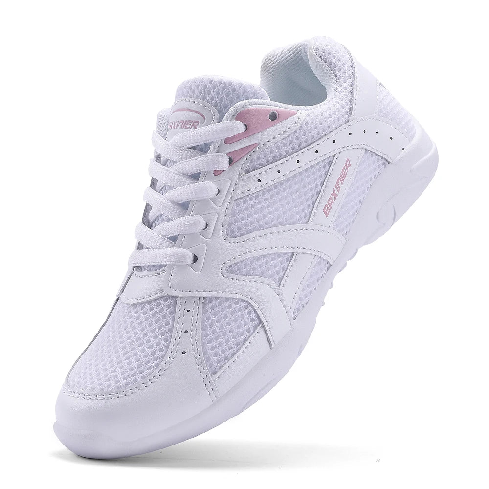 Girls White Cheerleading Shoes Mesh Breathable Training Dance Tennis Shoes Lightweight Youth Cheer Competition Sneakers