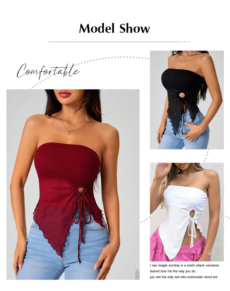Women's Tanks Summer French Trendy Plain Cut Out Asymmetrical Hem Sleeveless Off Shoulder Tube Milkmaid Tanks