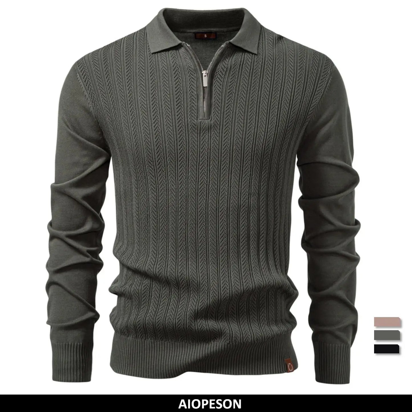 Men's Premium Solid Colour Polo Slim Fit Henley Long Sleeve Luxury Textured Fabric Business Casual Male Polo Shirts