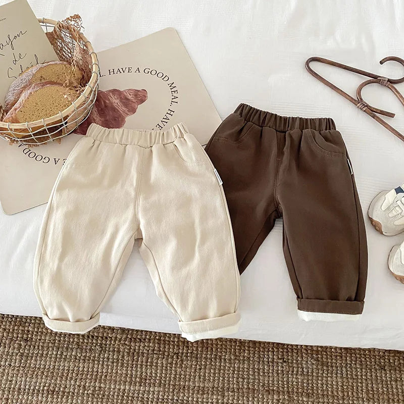 Fleece Padded Warm Winter Kids Baby Boys and Girls Pants Toddler Kids Solid Straight Plush Trousers 1-6Y