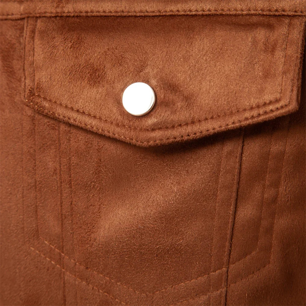 2023 Nieuwe herfst-winter suède leren jas herenmode luxe casual omslagkraag herenjas