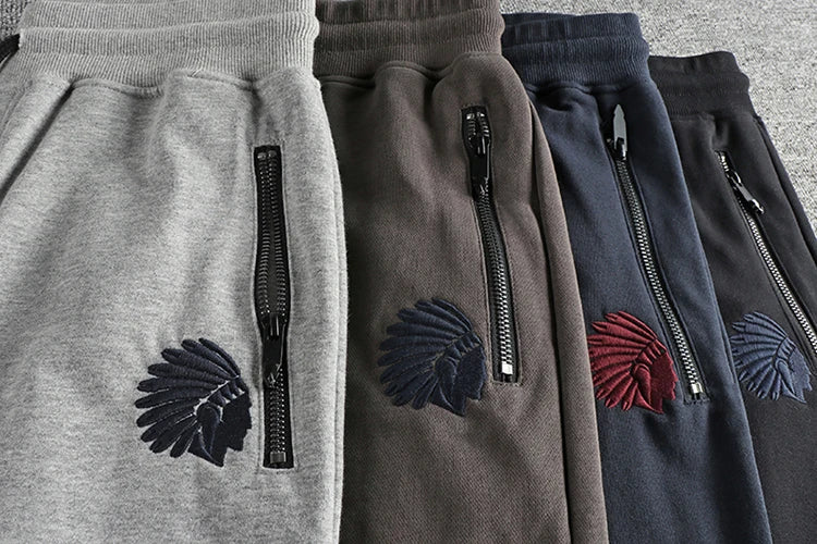 Autumn American Retro Terry Knitted Embroidery Sweatpants Men's Simple Elastic Waist Drawstring Sport Casual Youth Slim Pants