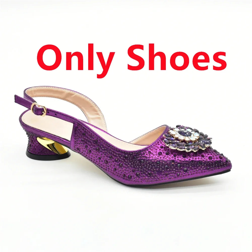 African Women Heel Shoes and Bag Party Set Italian Design with Matching Clutch Bag for Ladies' Wedding