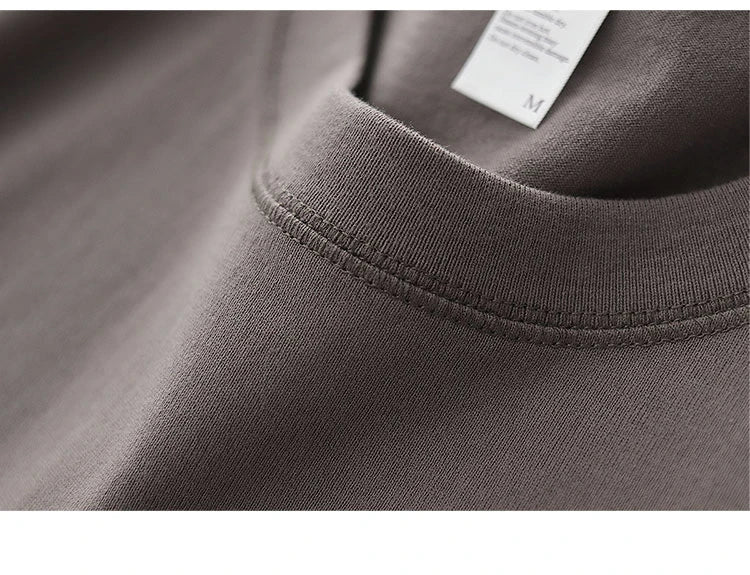 2025 Summer New American Retro 245G Short Sleeve O-neck Solid Color T-shirt Men's Fashion Simple 100% Cotton Washed Casual Tops