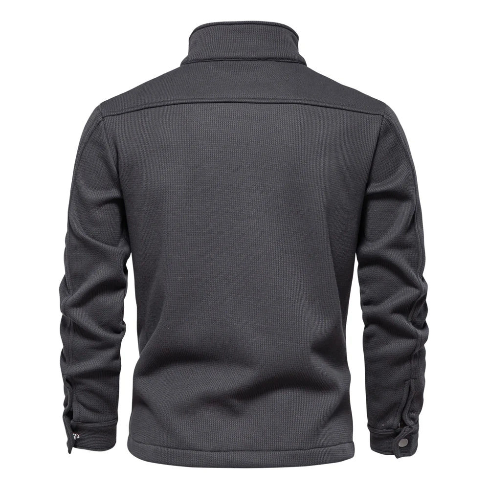 Herrenjacke mit Waffel-Fleece-Futter, dick, warm, mit Tasche, Knopfleiste, Stehkragen, Oberbekleidung, Winterjacken, Mäntel für Herren