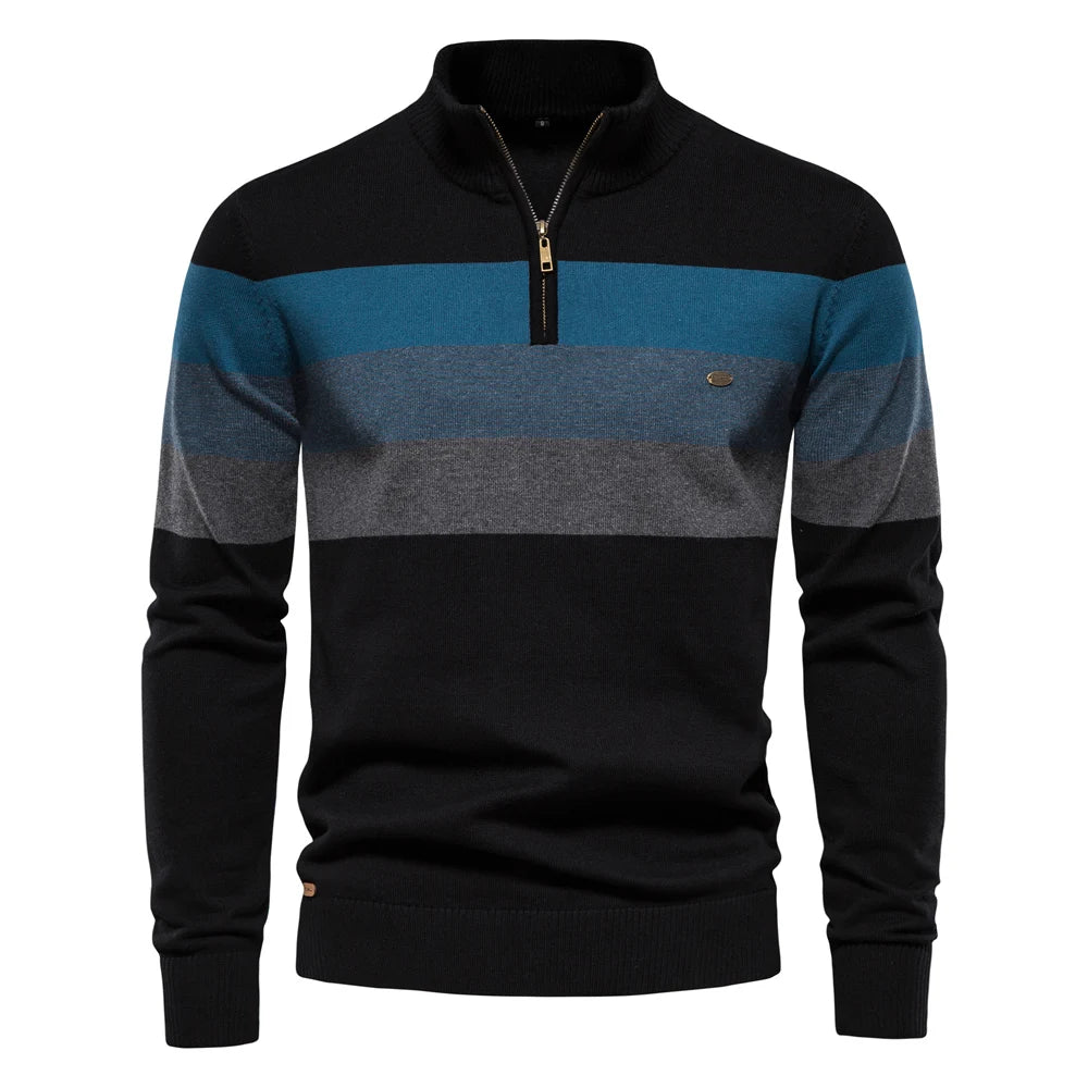 Men's Cotton Mock Neck Stand Collar Sweaters Quarter Zipper Pullover Autumn Winter Warm Social Casual Sweater for Men
