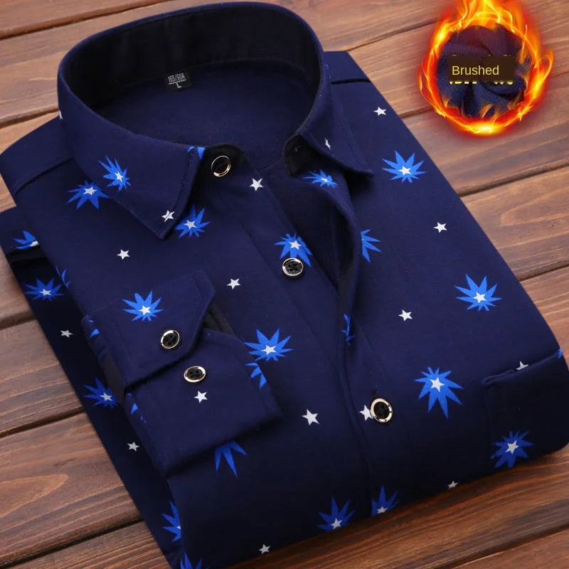Herbst/Winter Dickes Samthemd für Herren, lässig, langärmelig, warmes Fleecefutter, modisch, weicher Flanell, Übergröße L – 5XL