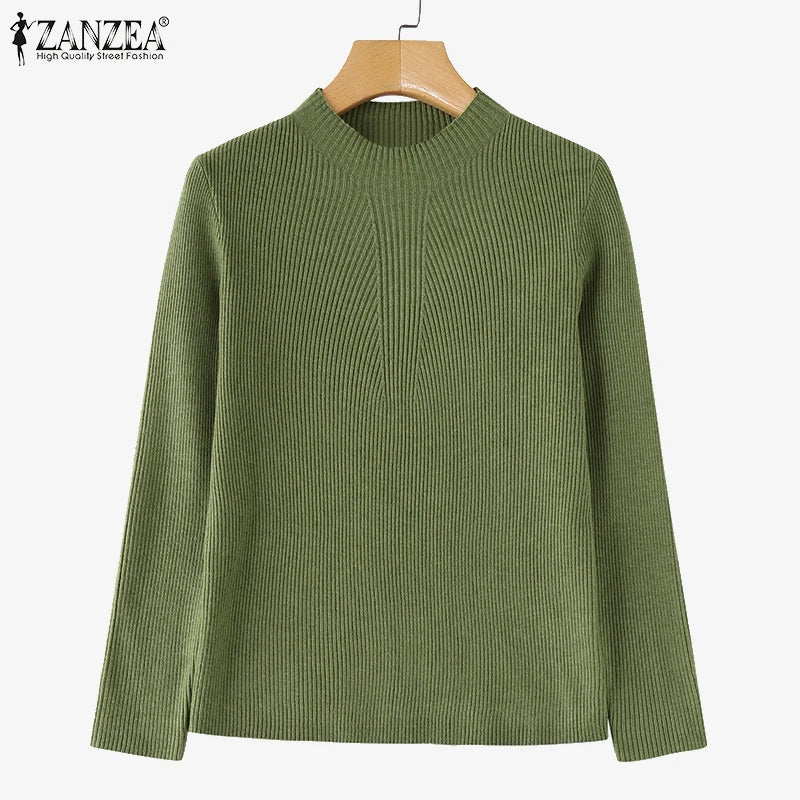 Women Sweaters Autumn Winter New Fashion Long Sleeve Solid Colour Knitted Sweater Casual Loose Basic Pullover