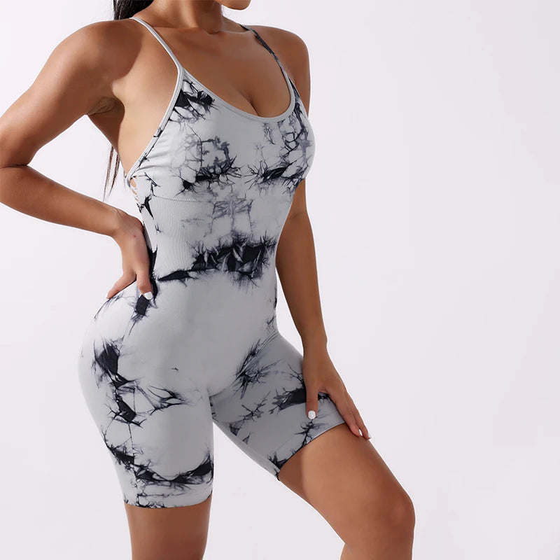 Sexy Ribbed V-Neck Sport Romper Fashion Seamless One Piece Yoga Clothing Plain Solid Fitness Butt Lifter Short Jumpsuit 2025 New