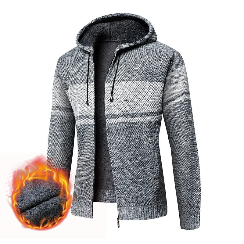 Men's High Quality Thick Plus Velvet New Brand Casual Fashion Hooded Jacket, Zipper Warm Patchwork Windbreaker Male Coats