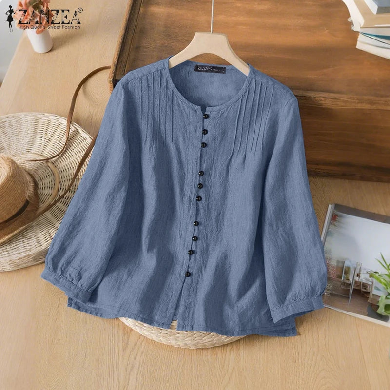 2025 Autumn Office Shirts Women Long Sleeve Buttons Blouses Casual O Neck Solid Loose Tops Female Work OL Blouses Chemise